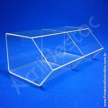 Baleiro de acrilico cristal duplo 15x36x22cm caixa expositora em grau, sem tampa  