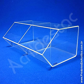 Baleiro de acrilico cristal duplo15x33x20cm caixa expositora em grau, sem tampa  