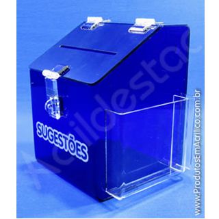 Caixa de Sugestões em Acrílico Azul 20 CM Altura 