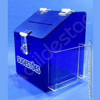 Caixa de Sugestões em Acrílico Azul 25 CM Altura