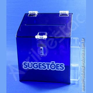 Caixa de Sugestões em Acrílico Azul 25 CM Altura