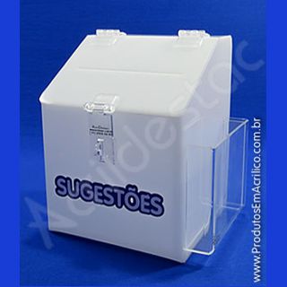 Caixa de Sugestões em Acrílico Branco 20 CM Altura