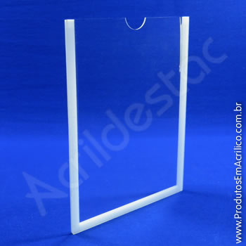 Display em acrílico Cristal com Borda em acrílico Branco para parede