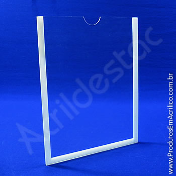 Display em acrílico Cristal com Borda em acrílico Branco para parede