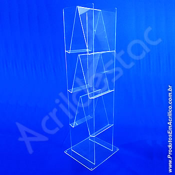 Expositor acrílico 120 cm alt, com 6 porta folhetos