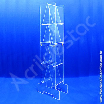 Expositor acrílico 145cm alt, com 8 porta folhetos