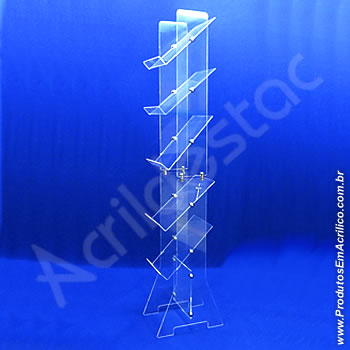 Expositor acrílico 150cm alt, 5 porta folhetos montados para um único lado