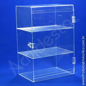 Expositor em acrílico Cristal com porta de abrir