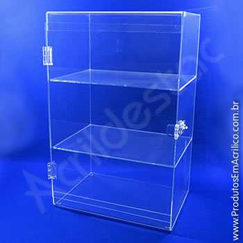 Expositor em acrílico Cristal com porta de abrir