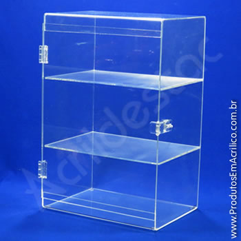 Expositor em acrílico Cristal com porta de abrir