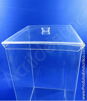 Pote de acrílico Tampa com Abas, formato retangular