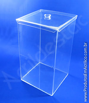Pote de acrílico Tampa com Abas, formato retangular