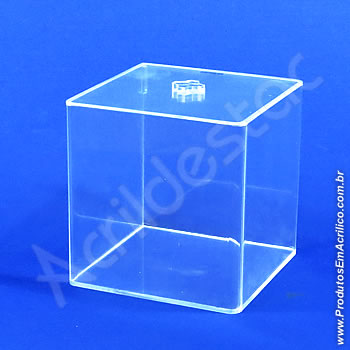 Pote de acrílico Tampa com Rebaixo, formato quadrado   