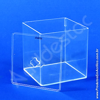 Pote de acrílico Tampa com Rebaixo, formato quadrado   