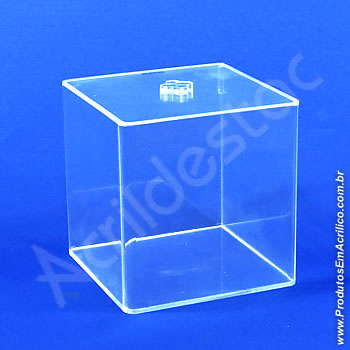Pote de acrílico Tampa com Rebaixo, formato quadrado   
