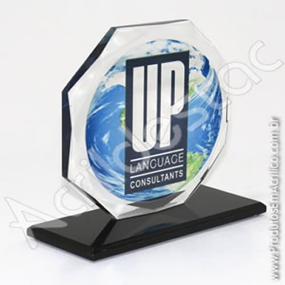 Troféu em acrílico cristal (transparente) Oitavado com base em acrílico cristal