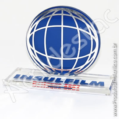 Troféu em acrílico cristal (transparente) Redondo com base em acrílico cristal