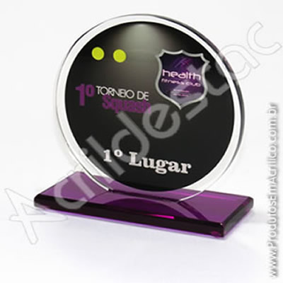 Troféu em acrílico cristal (transparente) Redondo com base em acrílico cristal