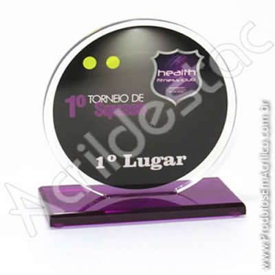 Troféu em acrílico cristal (transparente) Redondo com base em acrílico cristal