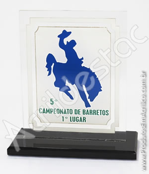 Troféu em acrílico cristal (transparente) Retangular com base em acrílico preto