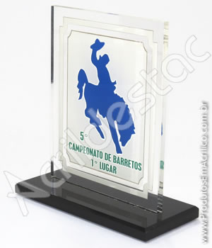 Troféu em acrílico cristal (transparente) Retangular com base em acrílico preto