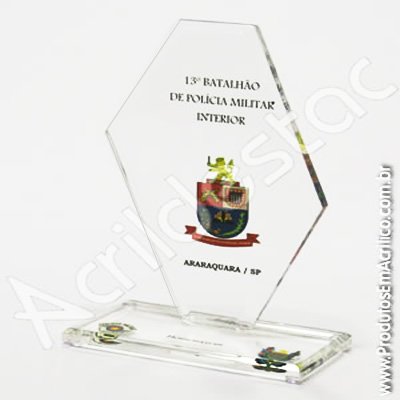Troféu em acrílico cristal (transparente) Vertical  com corte a laser