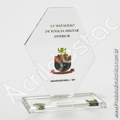 Troféu em acrílico cristal (transparente) Vertical  com corte a laser
