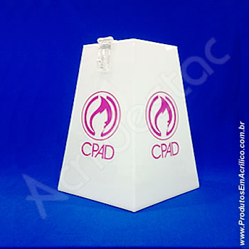 Urna de acrílico Branco 20cm alt Piramidal 
